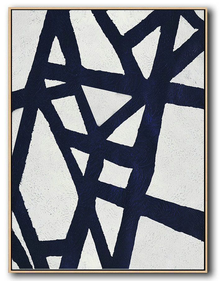 Wall Art Painting,Buy Hand Painted Navy Blue Abstract Painting Online,Large Abstract Wall Art